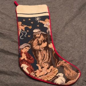 Vintage Knit Holy Family Christmas Stocking